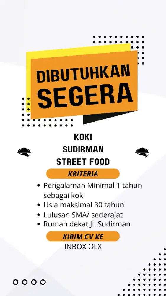 Lowongan Koki Foodcourt Sudirman Street