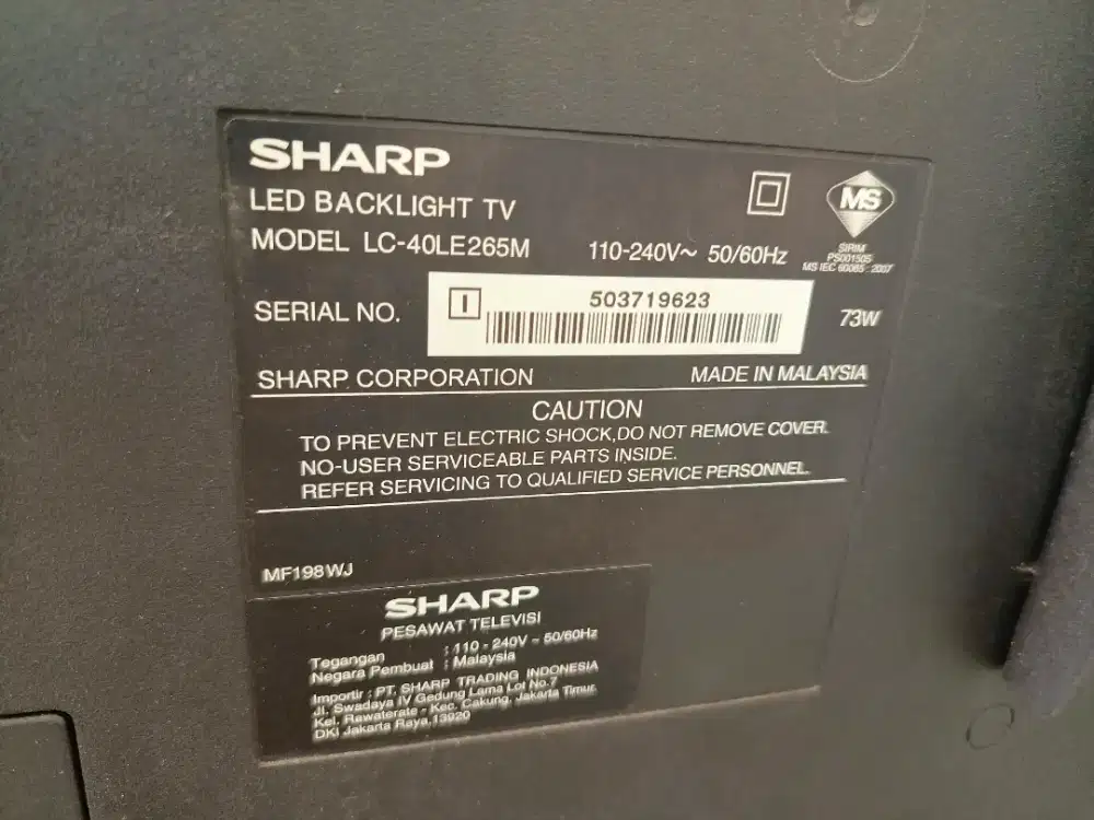 TV Sharp Aquos 40inch good Condition