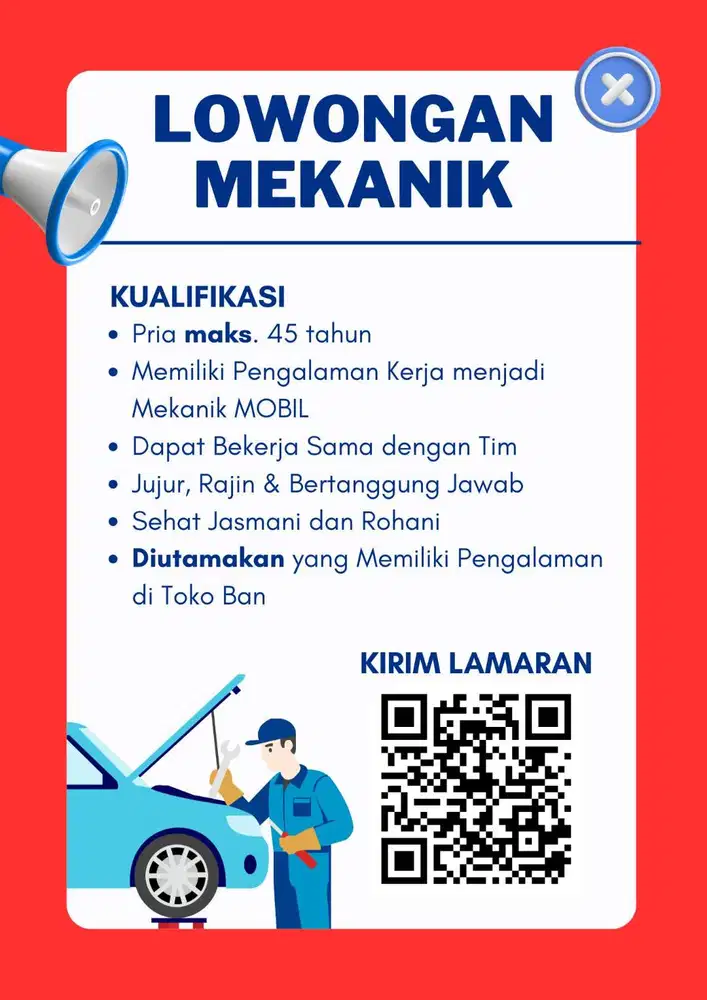 Lowongan Untuk Mekanik Mobil (Bengkel Ban)