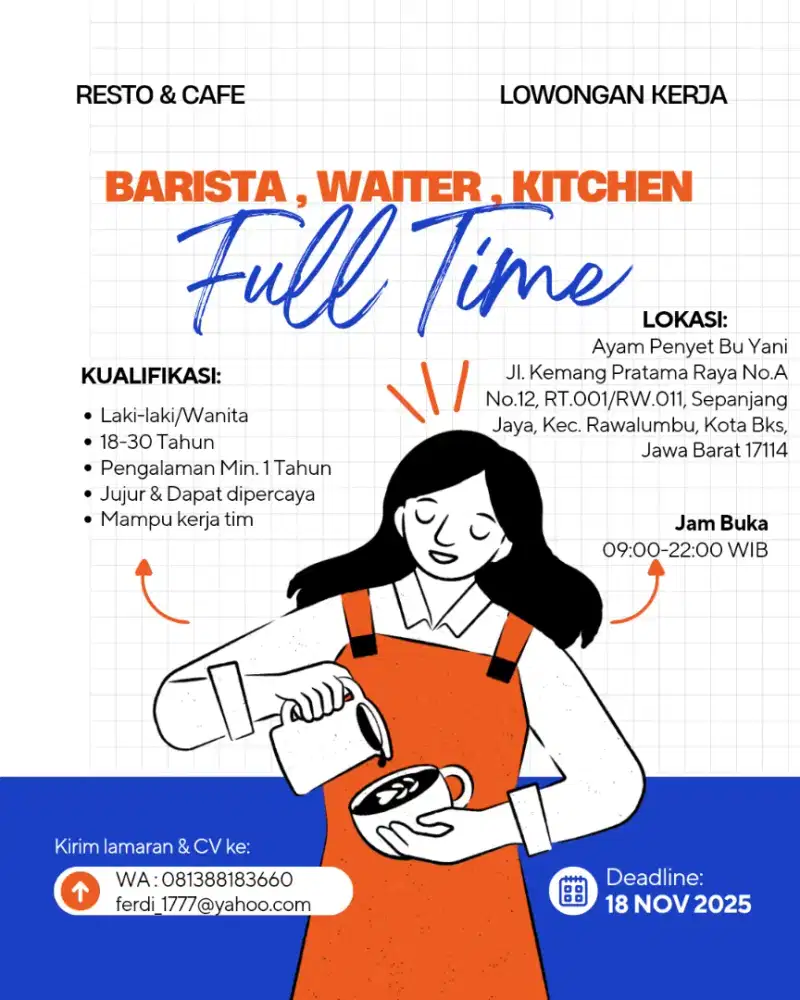 Lowongan BARISTA & COOK