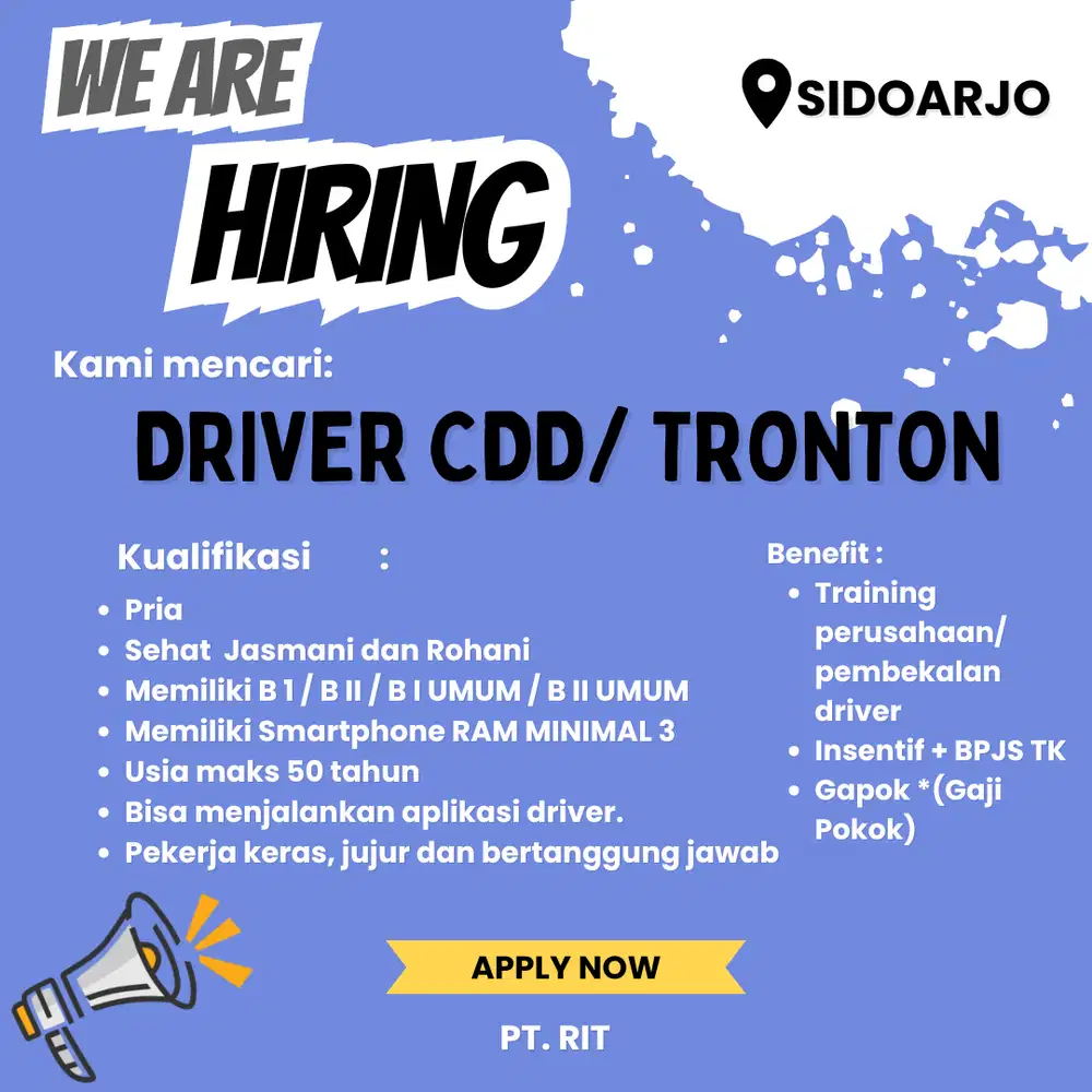 DICARI DRIVER CDD DAN TRONTON