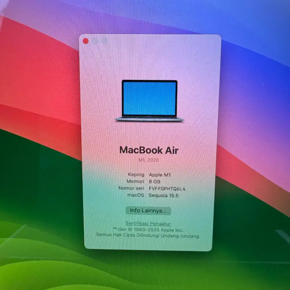 Macbook Air M1 layar 13 inch Ram 8 Ssd 256 Space grey