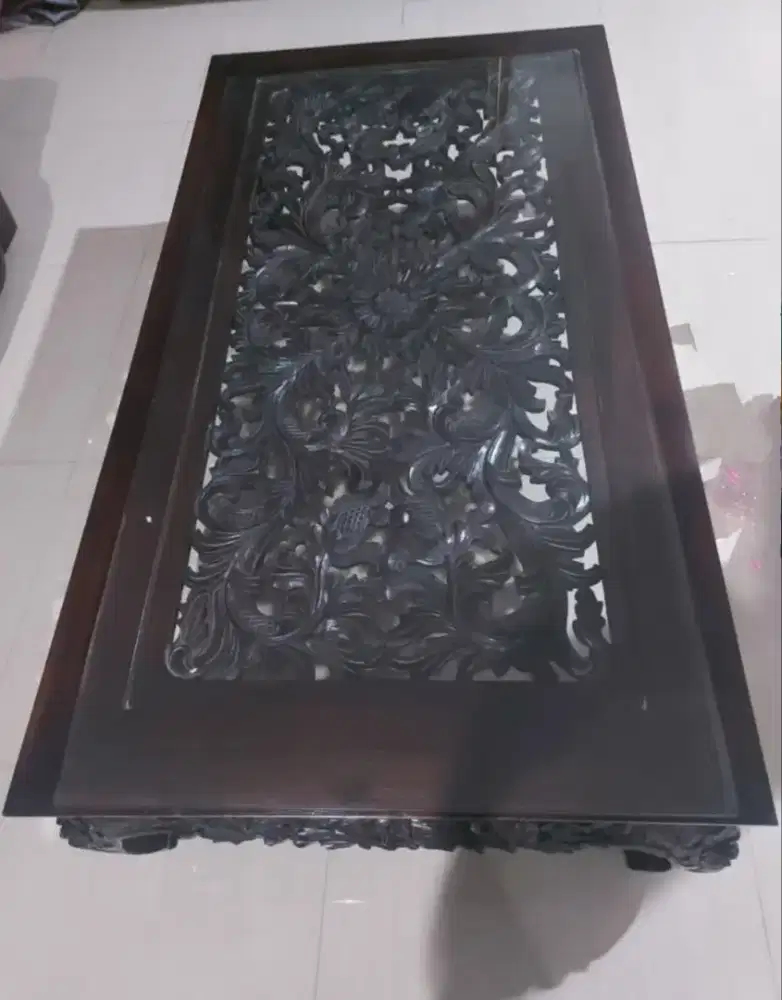 Jual meja kayu jati pake kaca ruang tamu