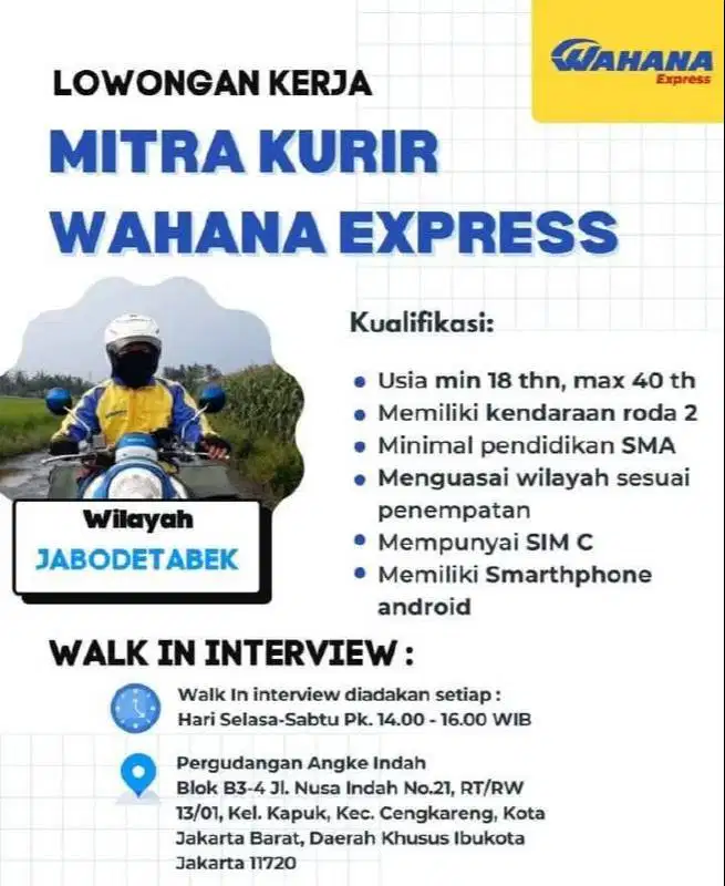Lowongan Kurir Dedicated Wahana Area Tangerang