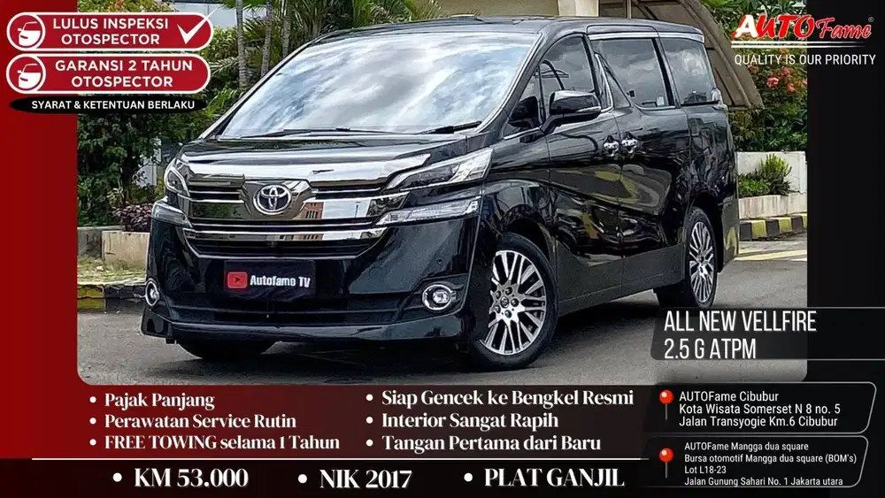 Toyota All New Vellfire 2.5 G ATPM NIK 2017 Black On Black