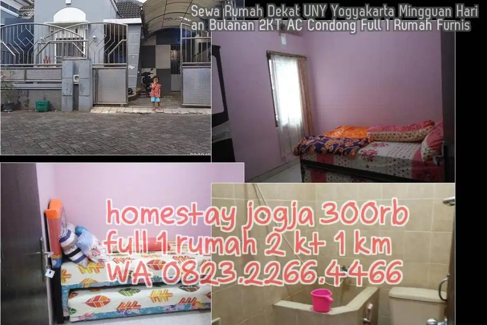 Sewa Rumah Dekat UNY Yogyakarta Mingguan Harian Bulanan 2KT AC Condong