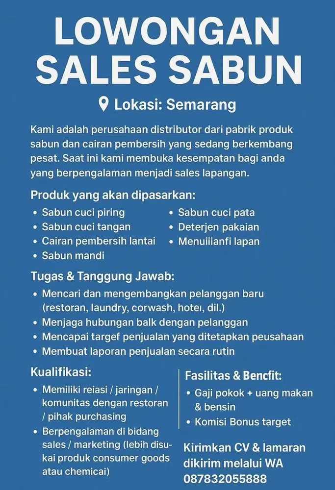 SALES LAPANGAN PRODUK SABUN CUCI PIRING