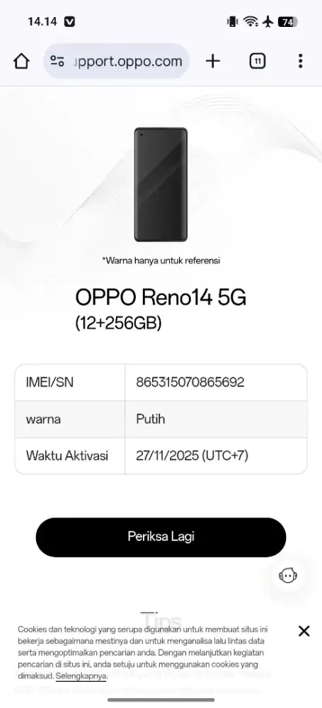 Oppo reno 14 5G 12/256 gb putih wihite