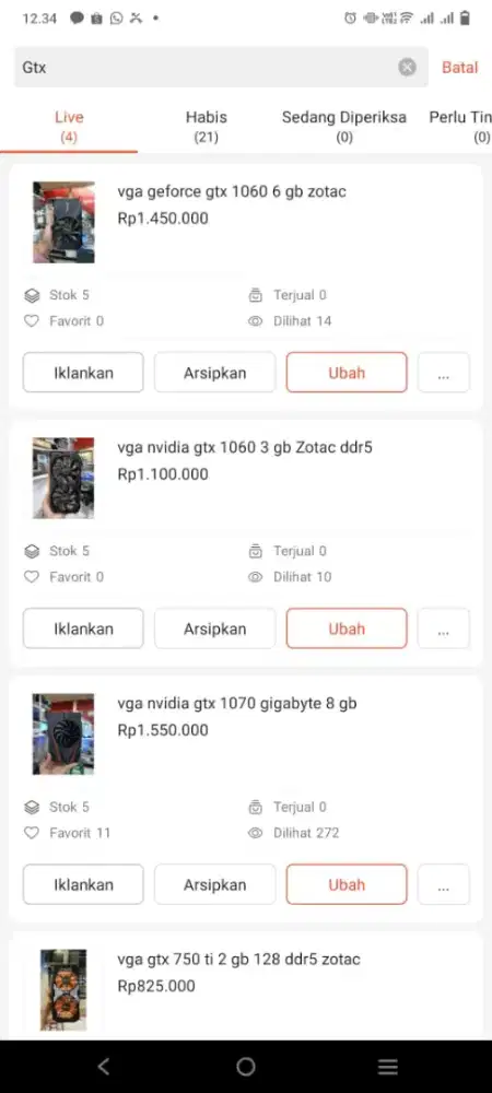 Vga NVIDIA seri gtx 2 gb, 3 gb, 6 gb, 8gb