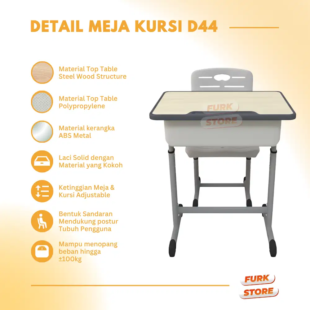 Meja Kursi Sekolah Tipe D44 – Bangku Sekolah Modern | Kursi Siswa