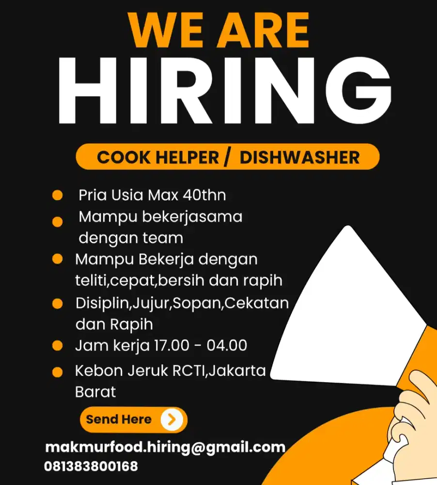 DIBUTUHKAN HELPER KOKI KEBON JERUK