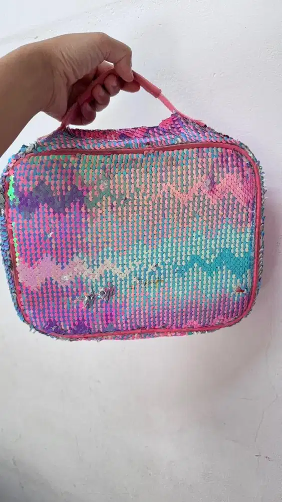 Sequin lunch box claires, sequin bag, tas kosmetik, tas serbaguna