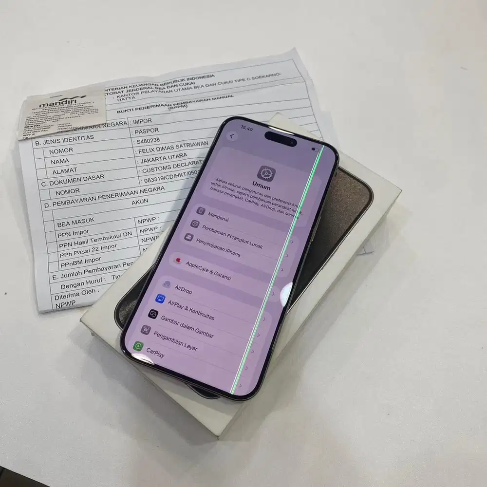 Iphone 15 pro max 256gb Beacukai esim LL/A Minus Layar garis Bisa TT