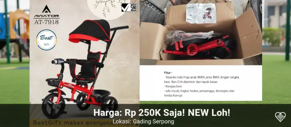 Sepeda Roda Tiga Anak merk AVIATOR - NEW