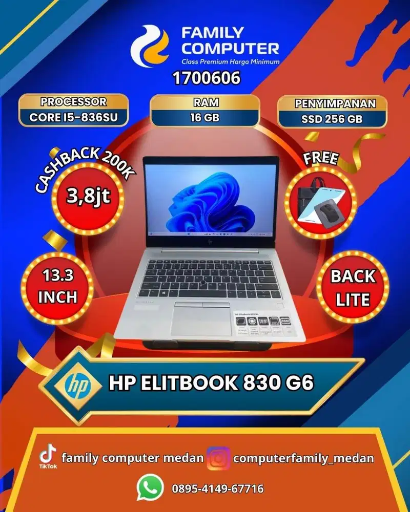 MEWAH HP ELITEBOOK CORE I5 RAM 16GB SSD 256GB BACKLITE FACE ID FINGER