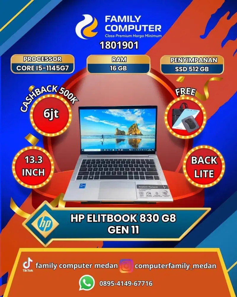 HP ELITEBOOK 830 G8 I5 GEN 11 16GB SSD 512GB FACE ID FINGER BACKLITE