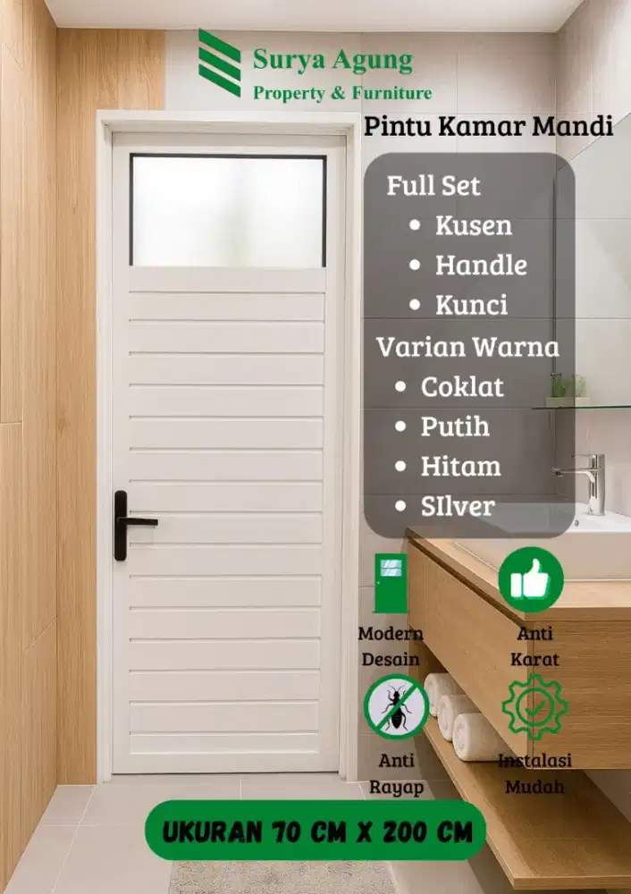 Pintu kamar mandi aluminium anti rayap dan anti karat