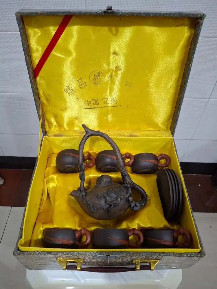 Tea set keramik tanah liat antik asli kerajinan khas Yixing Cina