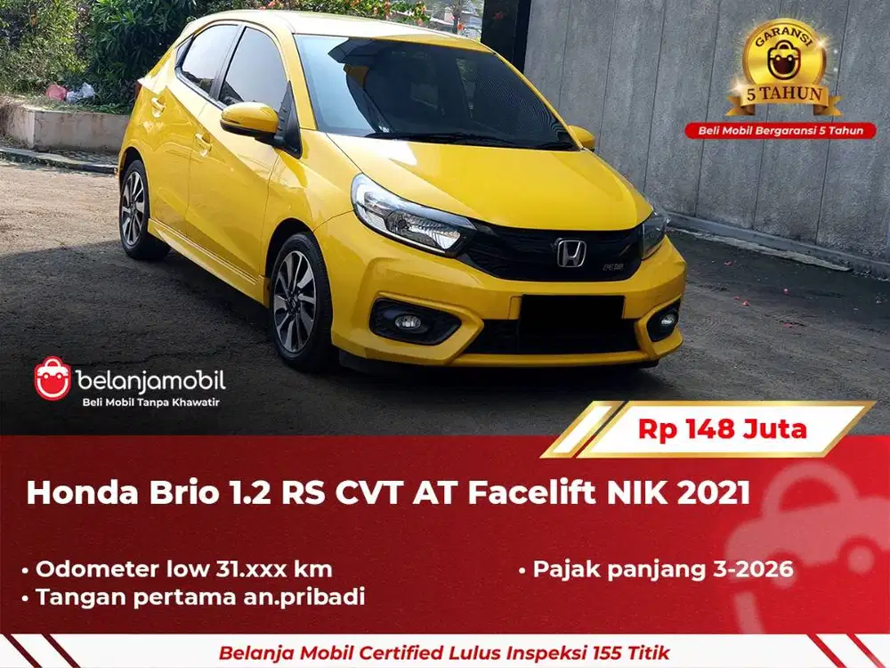 [ GARANSI 5TH ] Honda Brio 1.2 RS CVT AT Kuning Facelift NIK 2021/2022