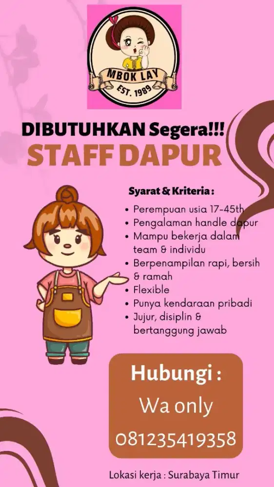 Dibutuhkan STAFF DAPUR