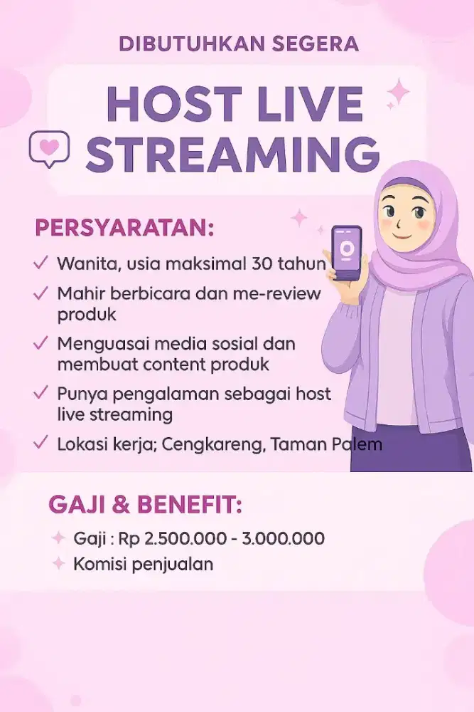 Dibutuhkan segera Host Live Streaming OL Shop
