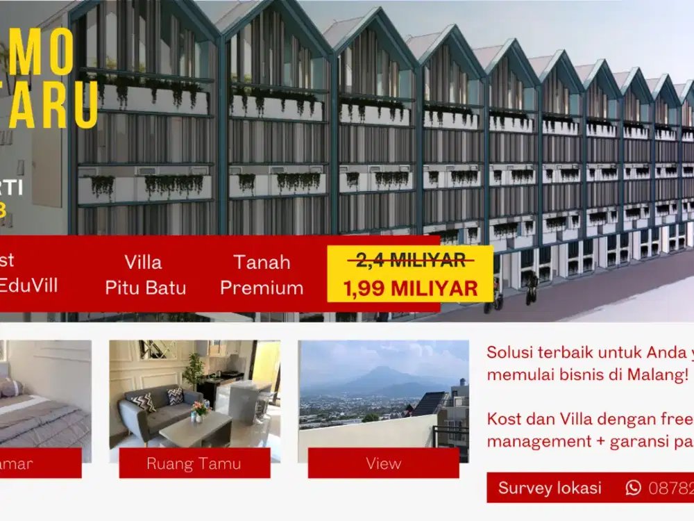 Bundling Properti! Dapatkan Kost, Villa, dan Tanah di Malang dengan Sekali Transaksi