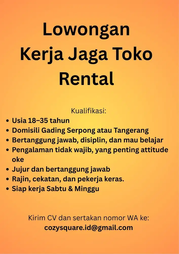 Jaga toko rental