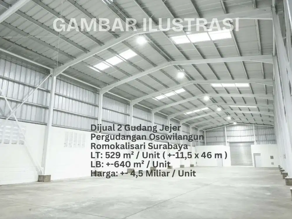 DIJUAL 2 UNIT GUDANG BERSEBELAHAN PERGUDANGAN OSOWILANGUN ROMOKALISARI SURABAYA BARAT