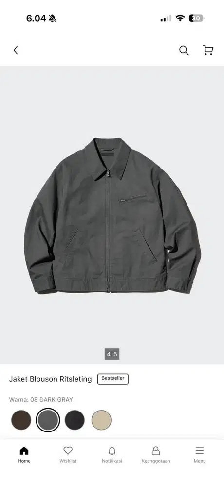 Uniqlo - Jaket Blouson Ritsleting - Dark Gray - L
