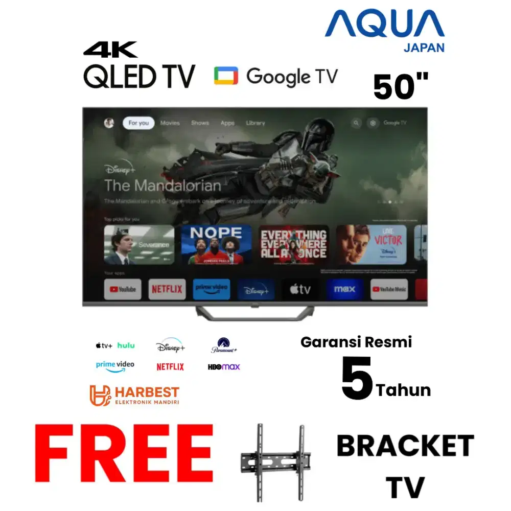 AQUA Japan QLED 4K GOOGLE TV 50 Inch Dolby Vision HDR10+ AQT-50S80UEX