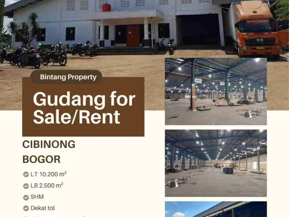 DIJUAL DAN DISEWAKAN GUDANG DI CIBINONG AKSES TOL CITEUREUP SENTUL