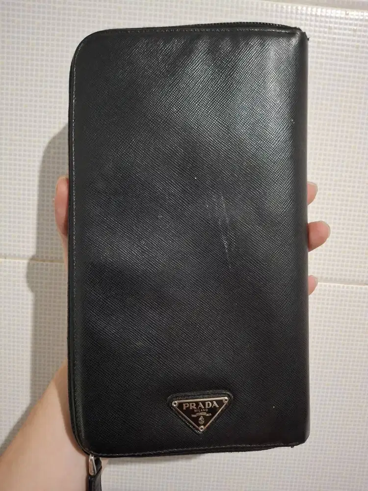 Prada Saffiano Black Travel Organiser Bag Dompet besar