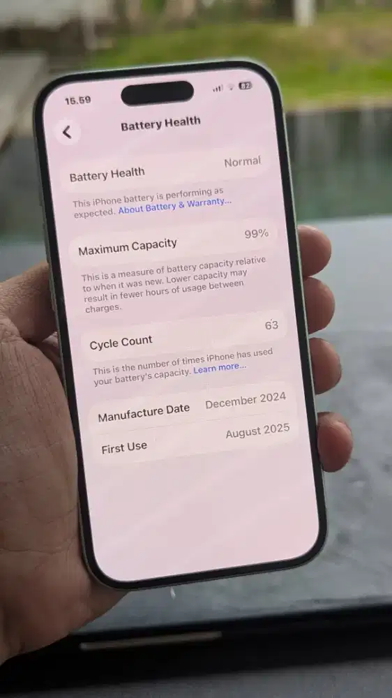 iPhone 15 128Gb resmi Green BH 99% CC 62 Garansi Agustus-2026