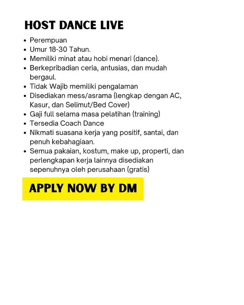 LOKER UNTUK HOST DANCE
