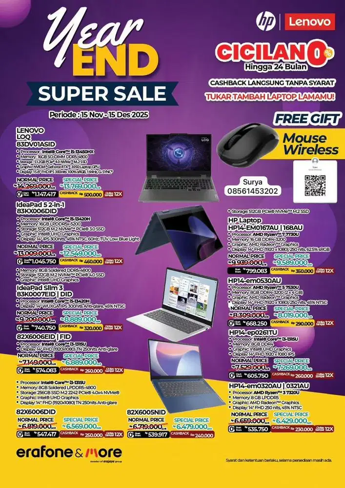 Laptop murah ACER ASUS HP LENOVO MSI hanya di Erafone more Kemang