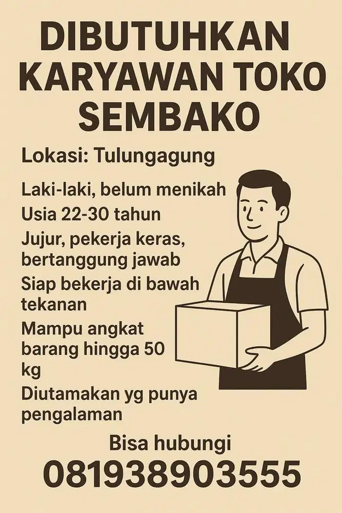DIBUTUHKAN KARYAWAN TOKO SEMBAKO