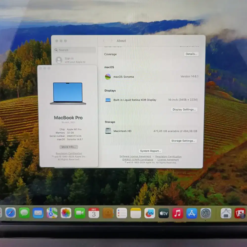 Macbook M1 pro 16 inch Ram 32 Ssd 512 Full set buat desain space grey