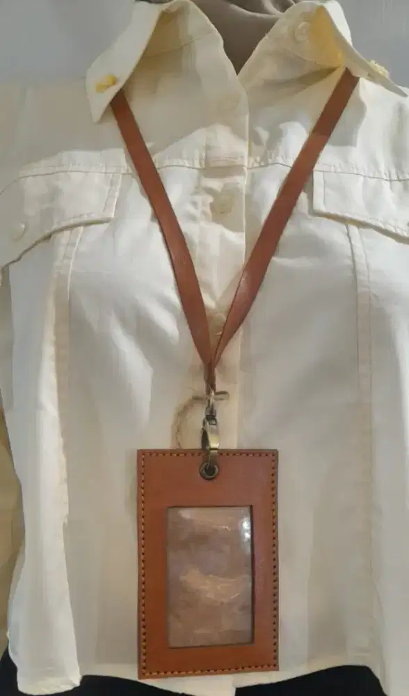 ID Card Lanyard Name Tag Kulit Sapi Asli