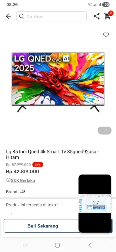 LG 85 inci qned 4k smart tv 85qned92