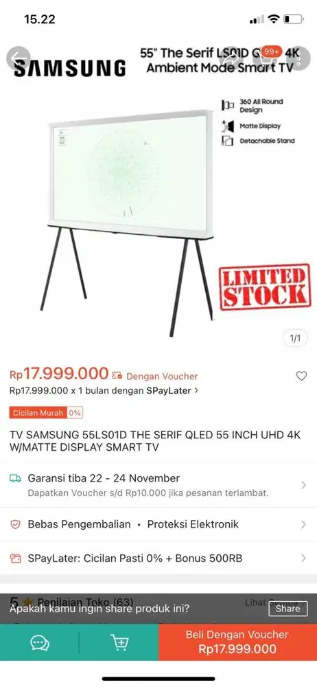 samsung the serif QLED 4k smart tv 55 inch