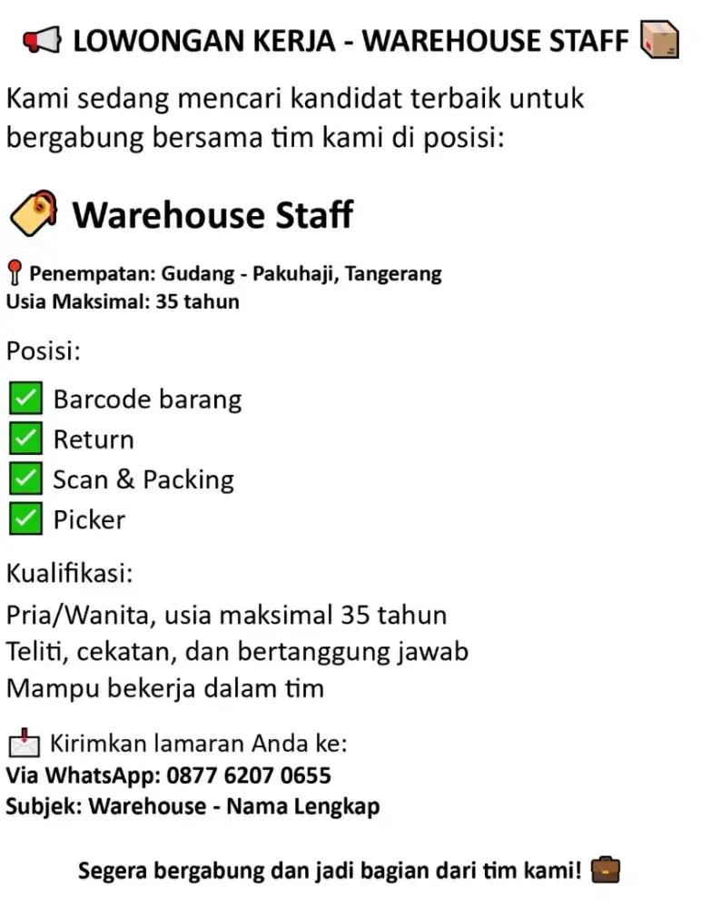 URGENT - STAFF WAREHOUSE