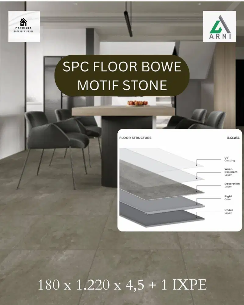 SPC Floor Bowe Motif Stone | Lantai SPC Motif Stone | Tebal 5,5mm