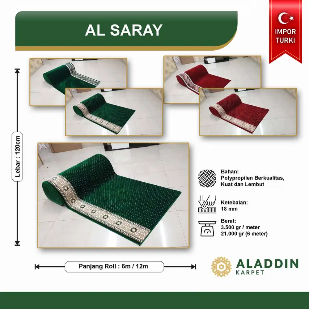 Karpet Masjid Import Turkiye Al Saray - Meteran Permeter Merah Hijau