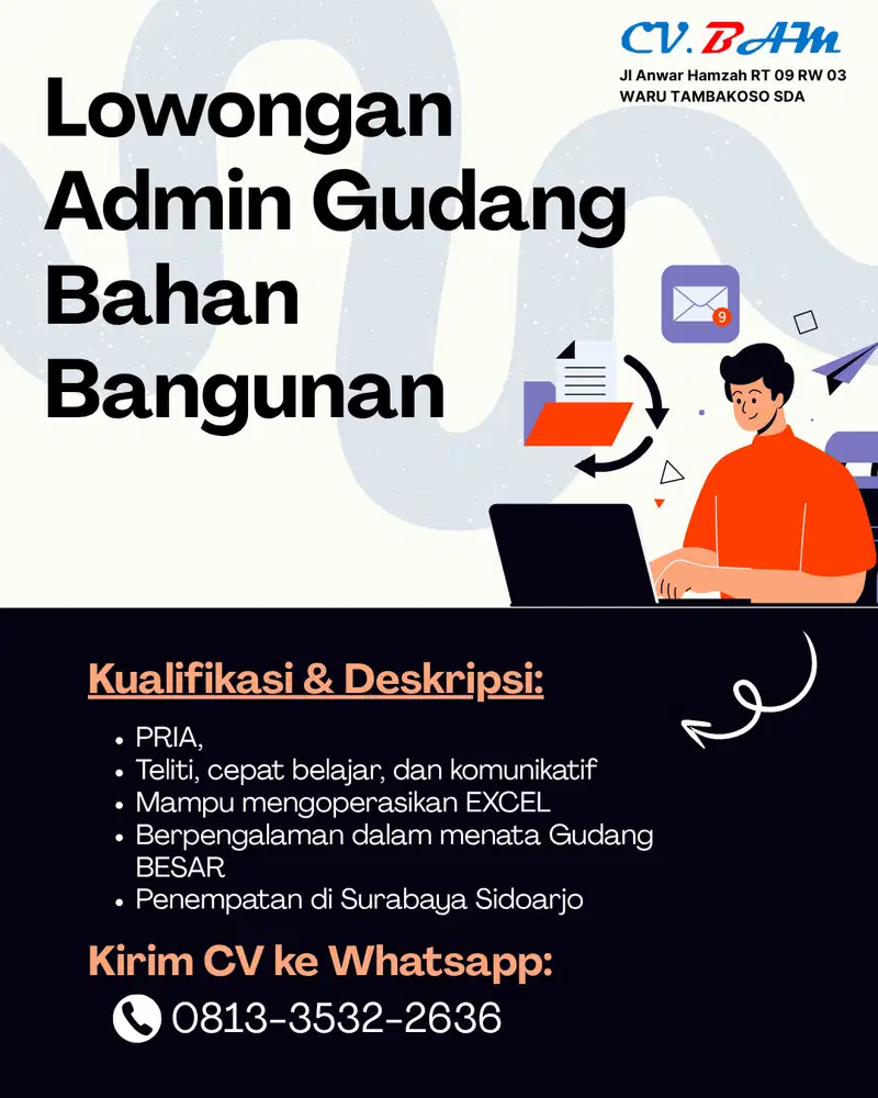 Lowongan pekerjaan untuk kuli driver dan admin gudang