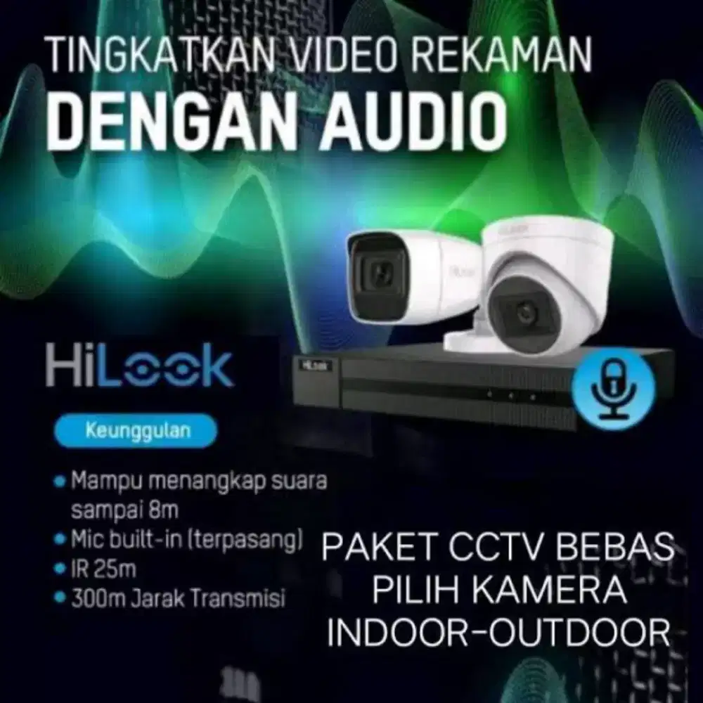 Paket cctv hilook 8 ch 4 kamera audio 2mp