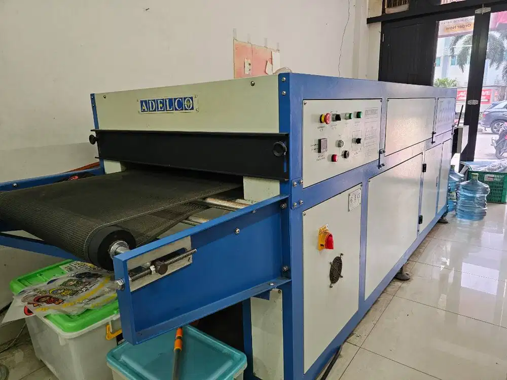Mesin Curing Sablon Conveyor Merek Adelco Ecotex UK Gas Dryer