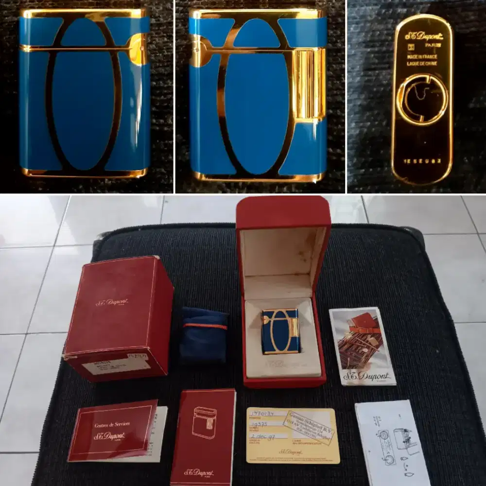 S.T. Dupont Gas Lighter Blue Gold Soubreny made in france