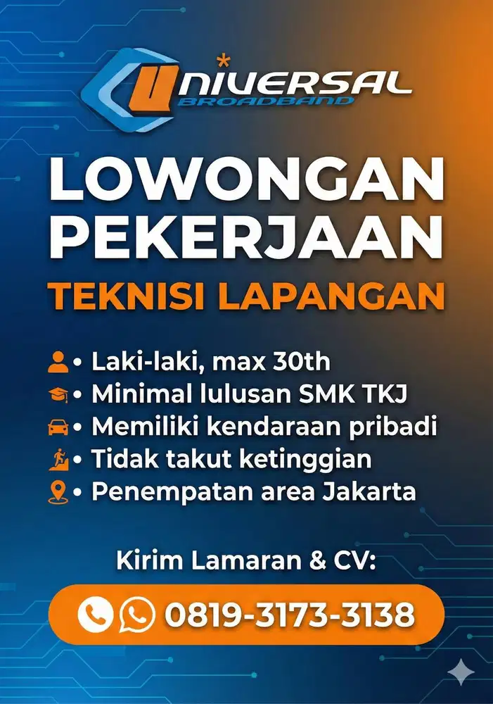 Dibutuhkan Segera Teknisi Lapangan