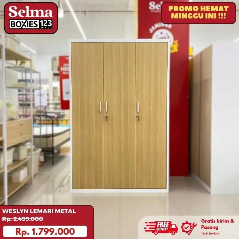 Lemari baju bahan besi 3 pintu