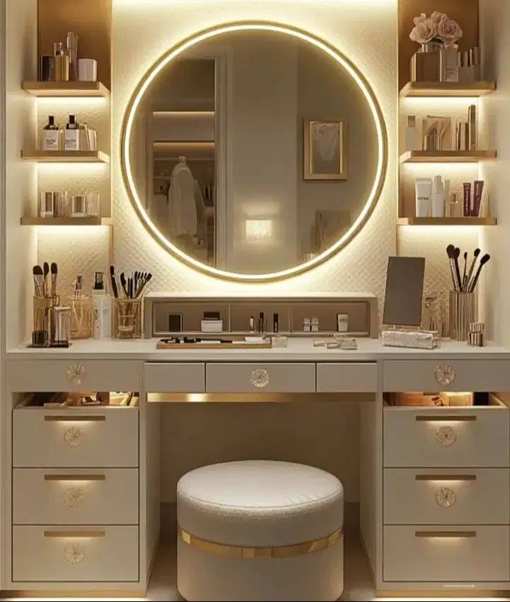 Meja Rias HPL Elegan + Cermin Besar, Custom Ekonomis dan gratis ongkir